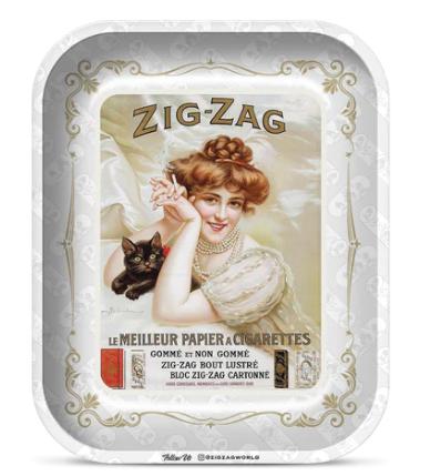 Zig Zag Metal Rolling Tray Vintage White 13x10