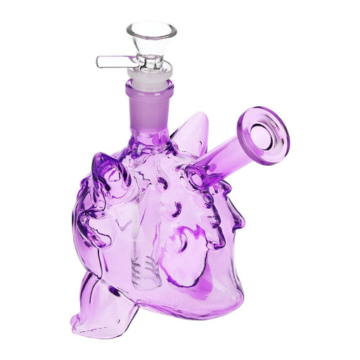 Purple glass smoking device on a white background