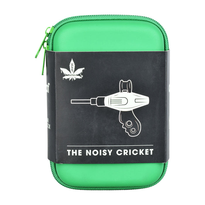 Green case with 'The Noisy Cricket' branding and graphic on a white background