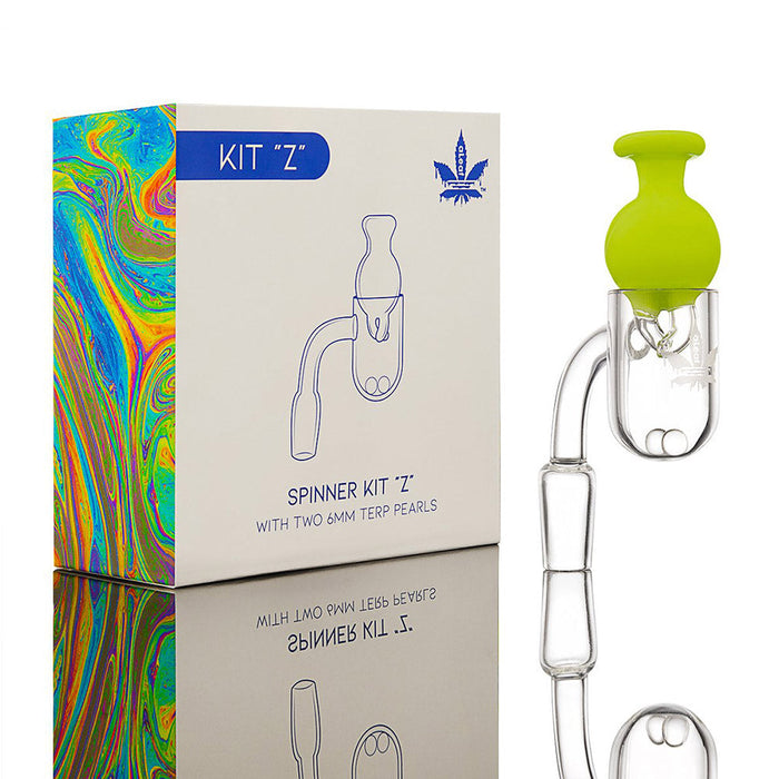Glass spinner kit with colorful packaging on a white background