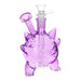 Purple glass smoking device shaped like a cartoon character on a white background