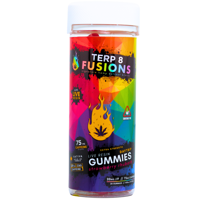 D9 THC + Caffeine + CBG DAYTRIP Live Resin Gummies - Strawberry Rhubarb
