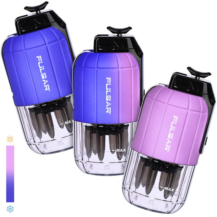 Three purple and black Fulsar products on a white background