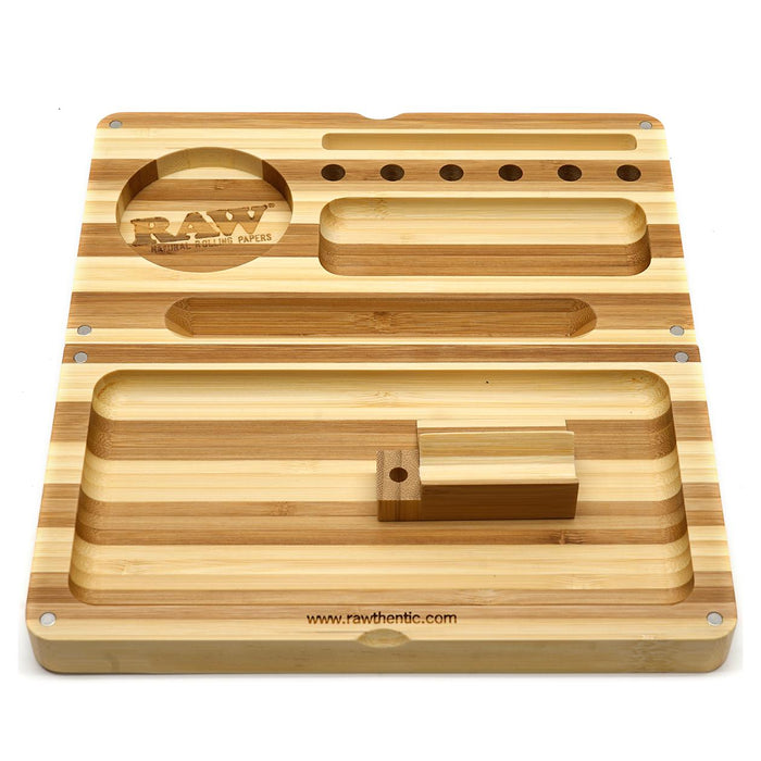RAW Limited Edition Striped Wood Backflip Magnetic Rolling Tray
