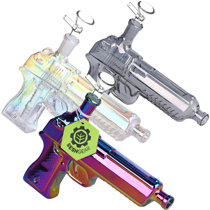 SeshGear Hand Gun Glass Water Pipe Novelty Pipe 3 Piece Set