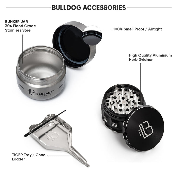Bluebus Bulldog Smell Proof Stash Bag – Lockable Travel Kit with Grinder & Jars – Kush Cargo
