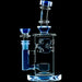 Glass water pipe with blue accents on a black background