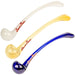 Three glass pipes in white, yellow, and blue on a white background