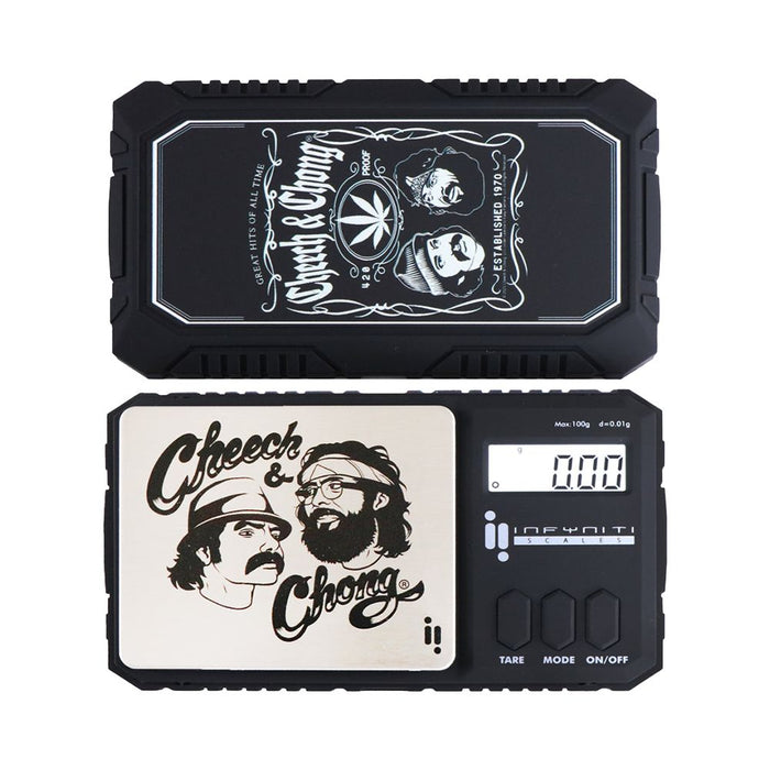 Digital scale with Cheech & Chong branding on a white background