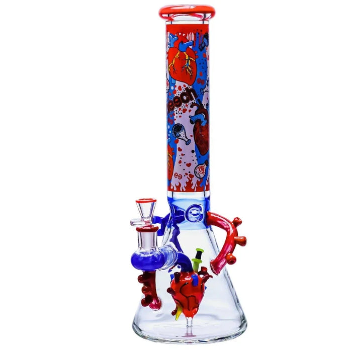 Cheech Glass Heart Felt Hits Beaker Bong standing 14 inches tall