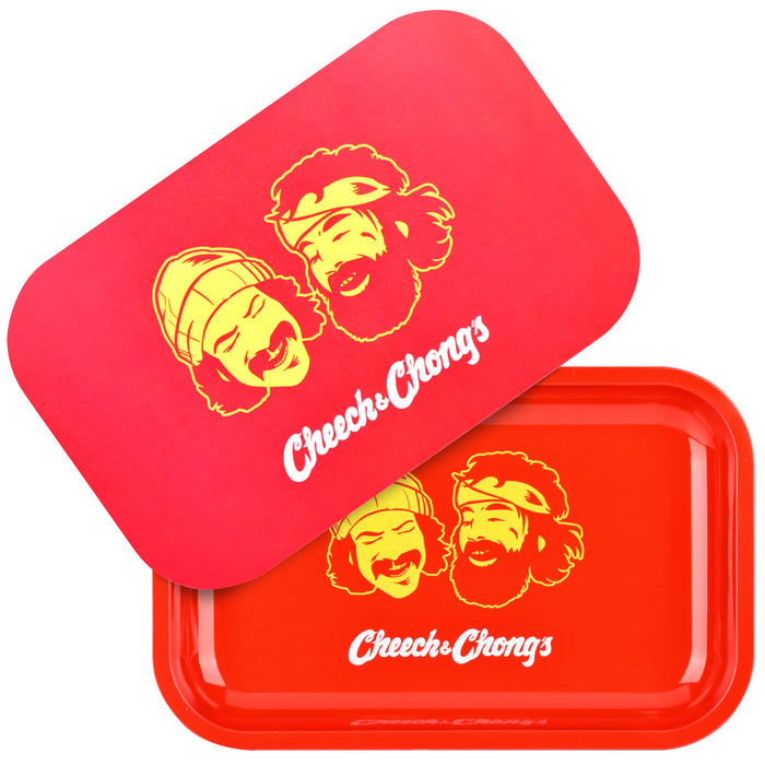 Cheech & Chong Metal Rolling Tray With Lid - Red Faces