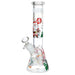 Glass bong with Christmas-themed decorations on a white background
