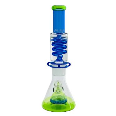 MAV Glass 14" Beaker Bong Freezable Coil System Blue/Ooze