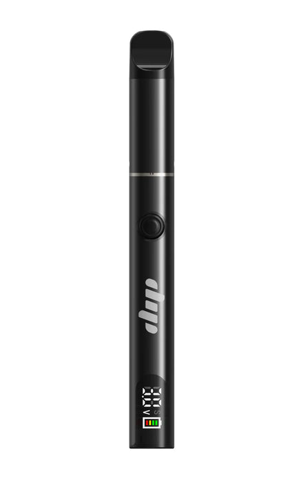 Black vape pen with digital display on a white background