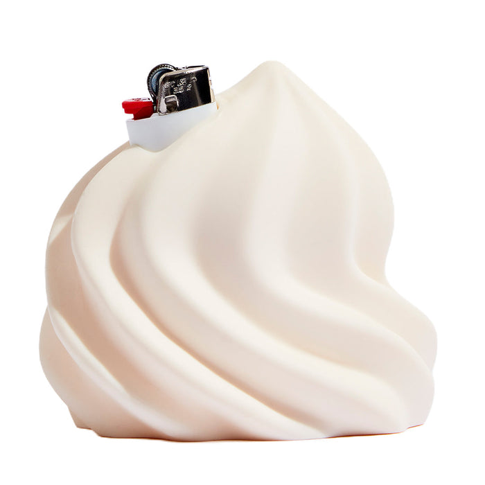 Edie Parker Soft Serve Silicone Lighter Holder – angled view of Cream lighter holder