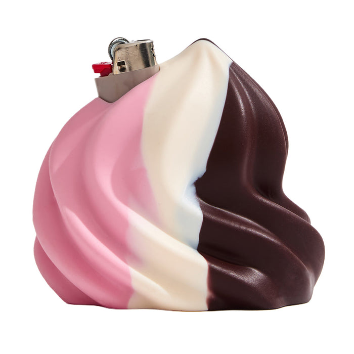 Edie Parker Soft Serve Silicone Lighter Holder – Neopolitan soft-serve holder with lighter shown