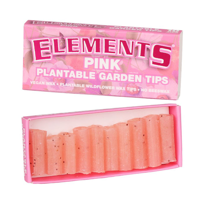 Pink plantable garden tips packaging with 'Elements' branding on a white background