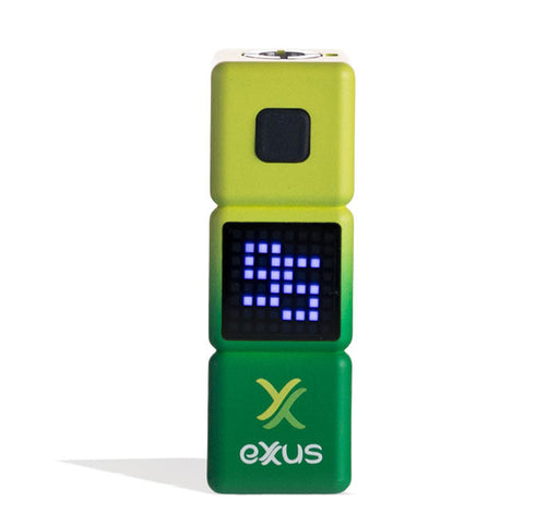 Green electronic device with digital display on a white background