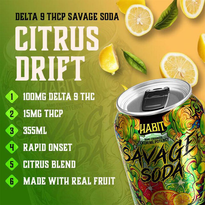 Habit D9 + THCP Savage Soda | 12oz | 100mg D9 + 15mg THCP | 6 Pack