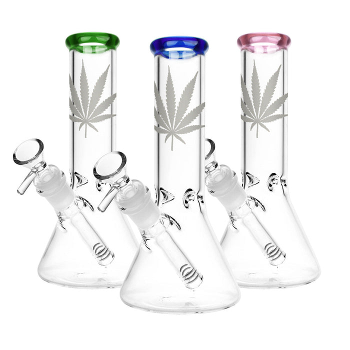 Silver Hemp Leaf Glass Beaker Water Pipe