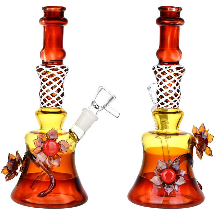 Amber Autumn Flower Water Pipe | 8.5" | 14mm F