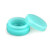 Turquoise plastic cap and container on a white background