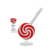 A festive red and white striped bong designed to resemble a peppermint candy, with a removable bowl.