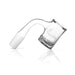 Clear glass smoking accessory with white accent on a white background