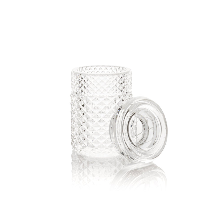 Jane West Twenties Collection Glass Jar – Clear – Clear patterned glass jar with lid removed