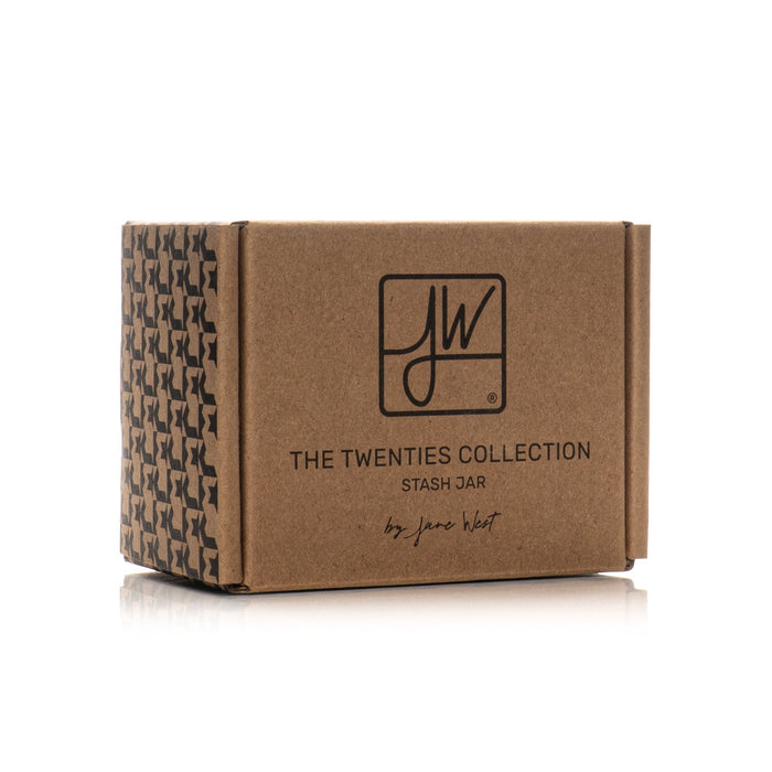 Jane West Twenties Collection Glass Jar – Clear – Jane West jar retail packaging