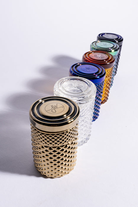 Jane West Twenties Collection Glass Jar – Clear – row of colored Twenties Collection jars