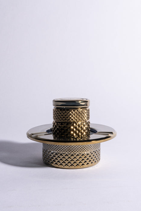 Jane West Twenties Collection Glass Jar – Gold – Gold jar nested with matching ashtray