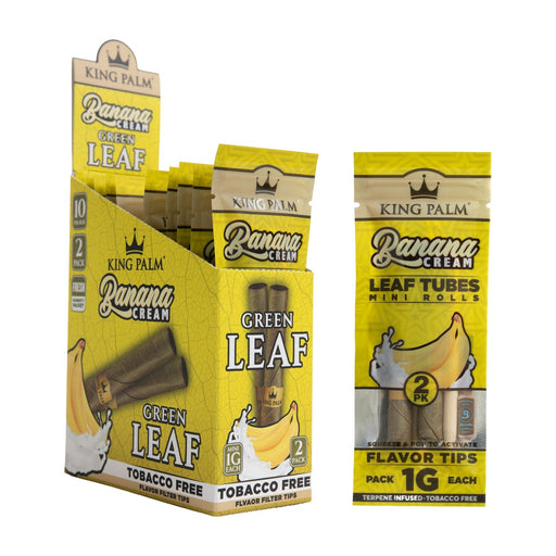 King Palm Banana Cream and Green Leaf tobacco-free product packaging on a white background