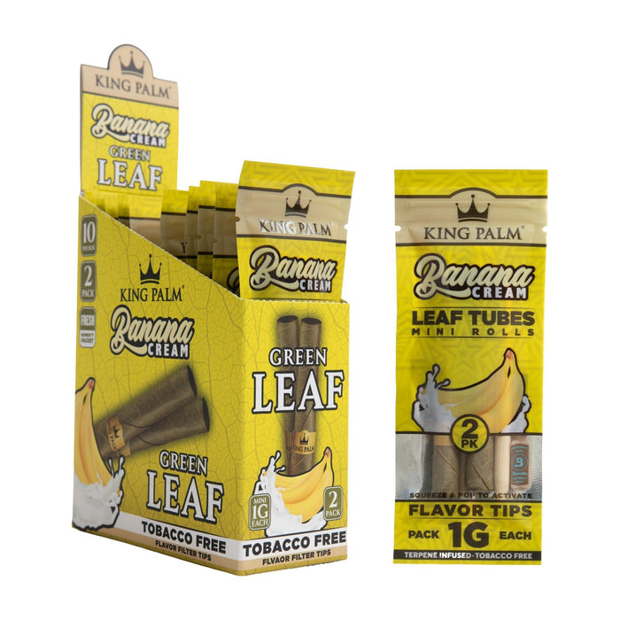 King Palm Banana Cream and Green Leaf tobacco-free product packaging on a white background