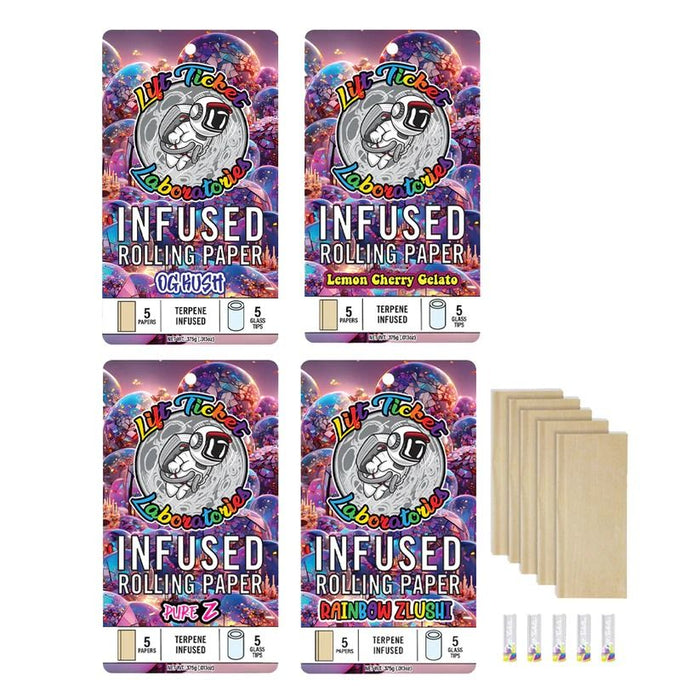 Lift Ticket Terp Infused King Size Rolling Papers + Tips Kit - 4 Flavors