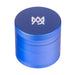 Blue metal grinder with a logo on a white background