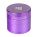 Purple metal grinder with a logo on a white background