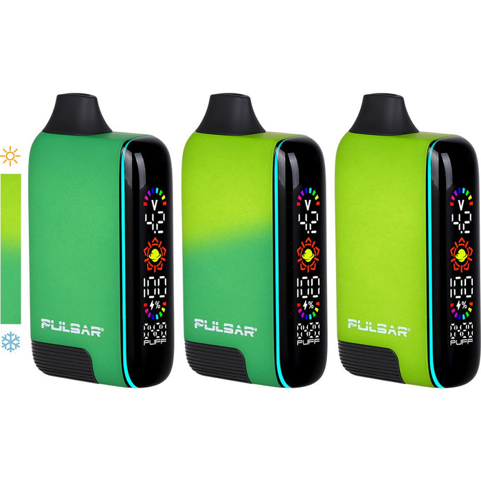 Three green and black Fulbar vape devices on a white background