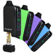 Pulsar vape device with digital display in black, green, purple, and blue on a white background.