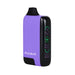 Purple vape device with digital display on a white background