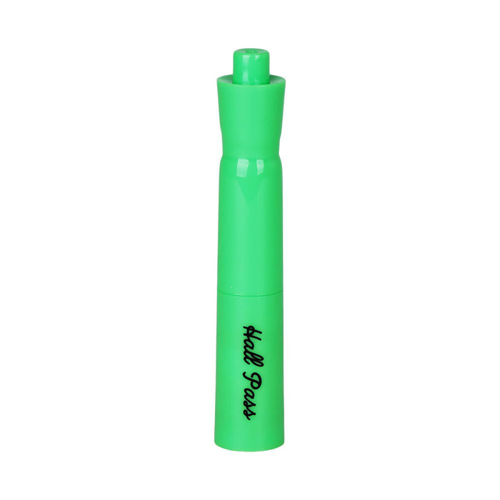 Green vape pen with 'Hall Pass' branding on a white background