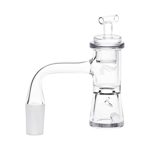 Clear glass water pipe with white base on a white background