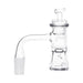 Clear glass water pipe with white base on a white background