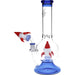 Glass smoking device with gnome and rocket design on a white background