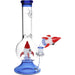 Glass smoking device with rocket and gnome design on a white background