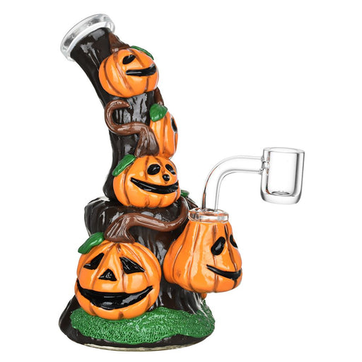 Front view of the 7-inch Piled Up Pumpkin Patch Glass Dab Rig with hand-molded pumpkin design.