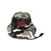 Camouflage bucket hat with 'RAW' logo on a white background