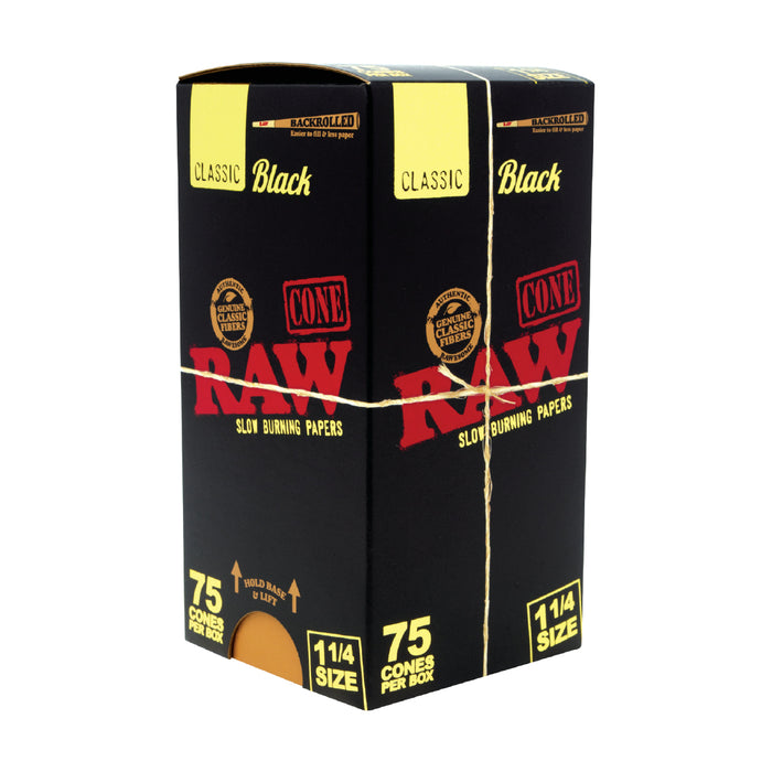 RAW Black Pre Rolled Cones 75 Cone Box King Size & 1 1/4