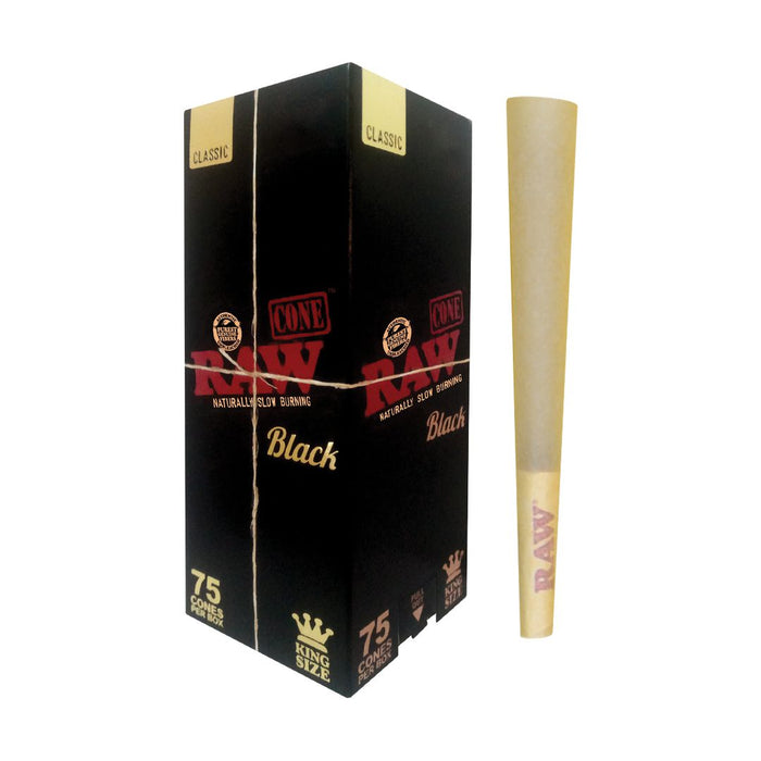 RAW Black Pre Rolled Cones 75 Cone Box King Size & 1 1/4