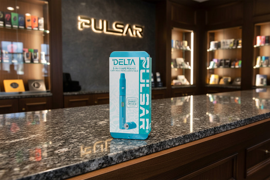 Pulsar Delta 3-in-1 vape pen kit packaging on a white background
